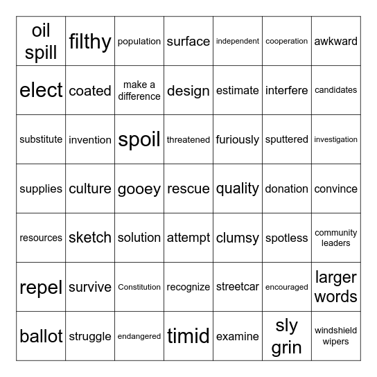 Vocabulary Review Bingo Card