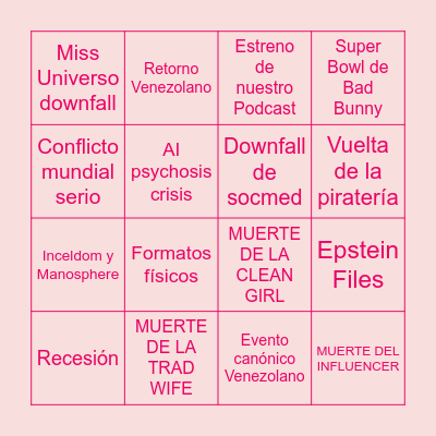 Qué va a pasar en el 2026? Bingo Card