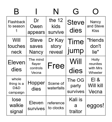 Stranger Things: The Finale Bingo Card