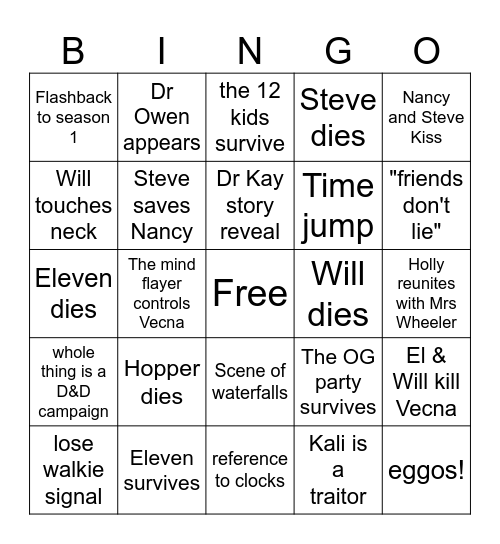 Stranger Things: The Finale Bingo Card