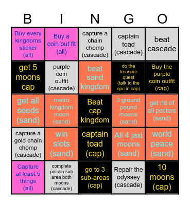 super mario odyssey Bingo Card