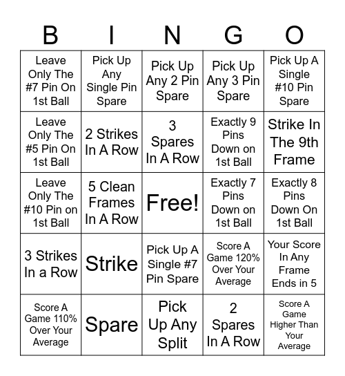 Bowling Bingo Card