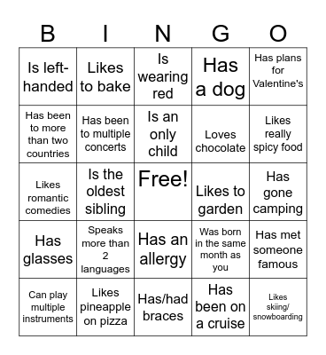 Valentine Bingo: Find Someone Who Bingo Card