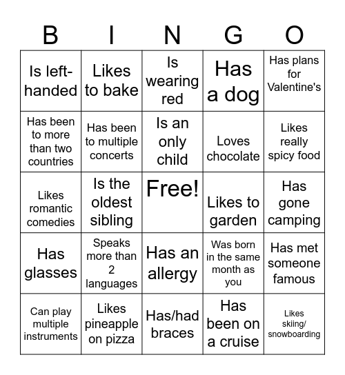 Valentine Bingo: Find Someone Who Bingo Card