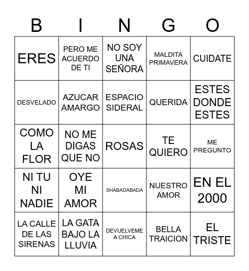 KARAOKE MEXICANO Bingo Card