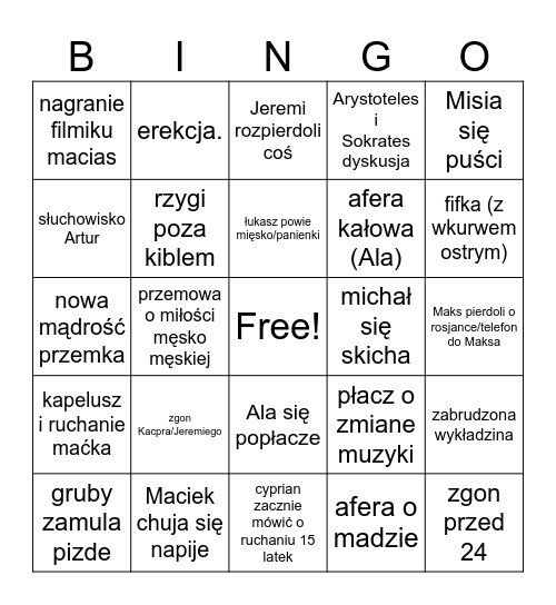 sylwester (burdel małolaty) Bingo Card