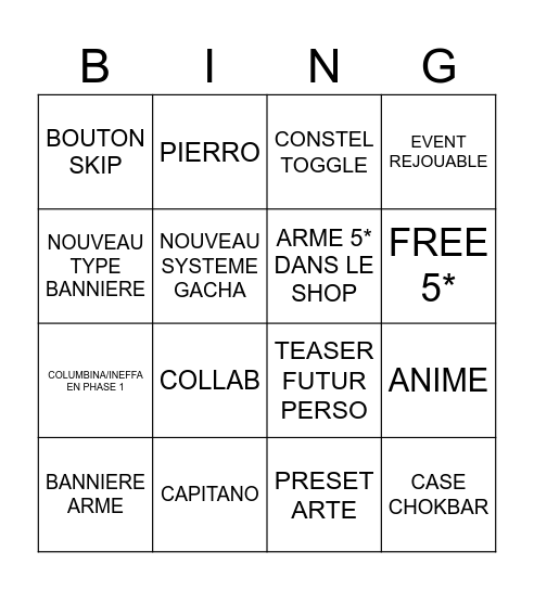 Untitled Bingo Card