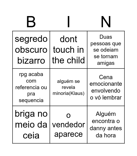 bingo sobre a gente Bingo Card