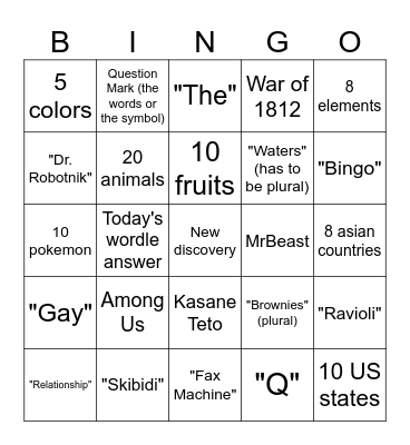 Infinite Craft Bingo Card