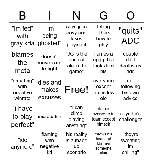 Geranimo bingo Card