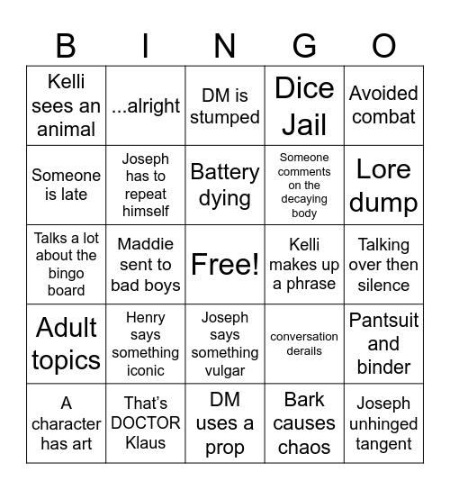 heroes Bingo Card
