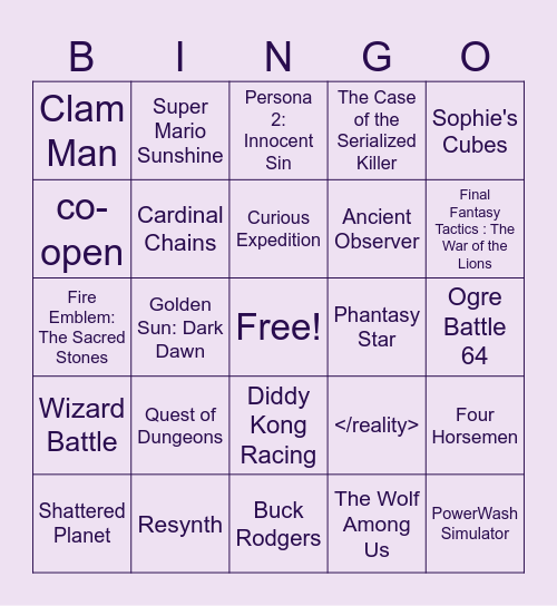 Backlog Bingo #4 Bingo Card