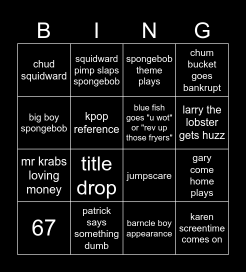 spongebob Bingo Card
