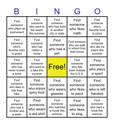 Meet and Greet Bingo Card