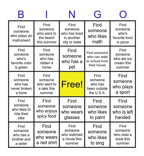 Meet and Greet Bingo Card