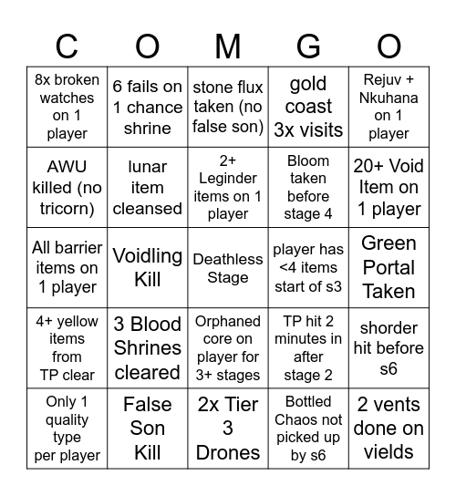 COMGO Bingo Card
