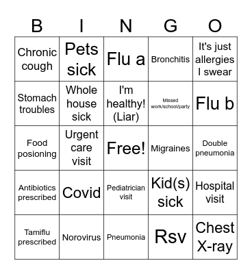 winter 2025 illness Bingo Card