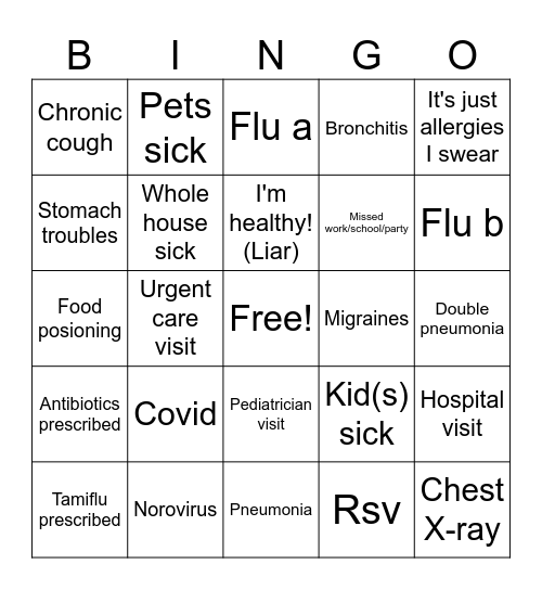 winter 2025 illness Bingo Card