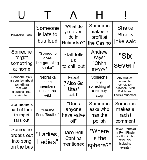 Las Vegas Bowl Bingo Card