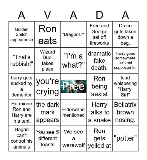 Harry Potter Marathon Watch Along x3 Bingo Card