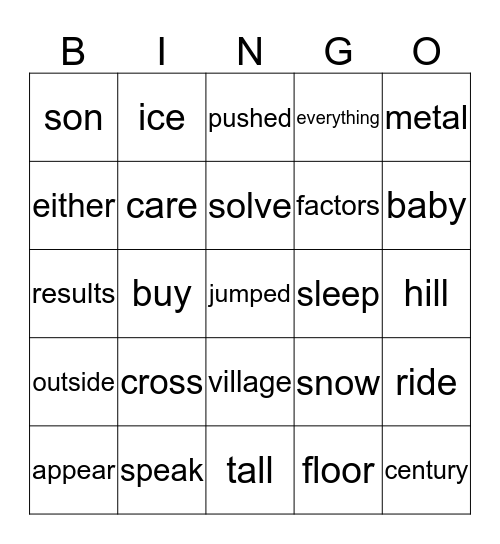 Fry Words 601-625 Bingo Card