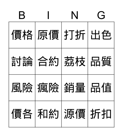 談判 Bingo Card