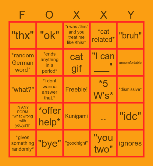 Fuchsi Bingo Card