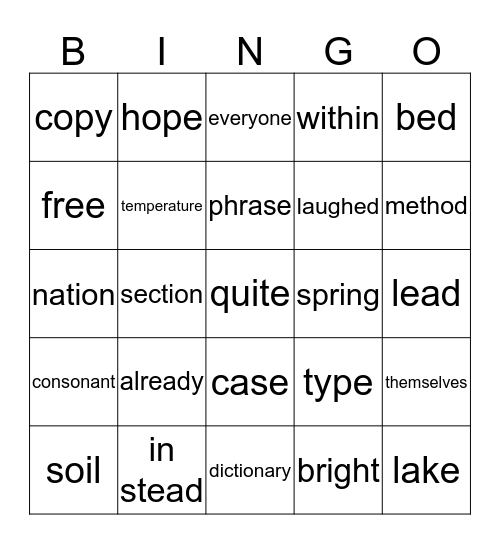 Fry Words 626-650 Bingo Card
