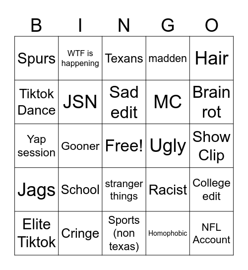 Dartzy Tiktok Bingo Card