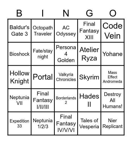 Steam Achievement Hunting 2026 Bingo Card