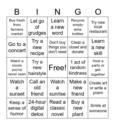 2026 Open-Minded Resolutions Bingo Card