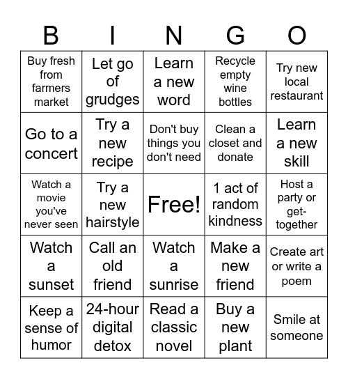 2026 Open-Minded Resolutions Bingo Card
