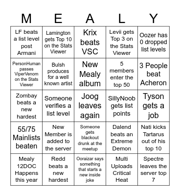 MEALY CLAN 2026 BINGO Card