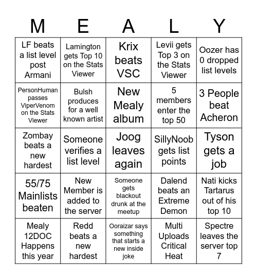 MEALY CLAN 2026 BINGO Card
