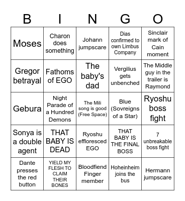 Canto 9 BINGO Card