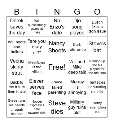 Stranger Things Bingo Card
