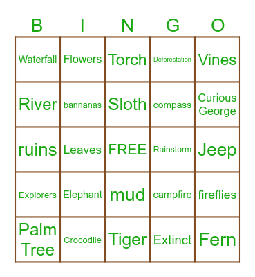 Jungle Gauntlet Bingo Card