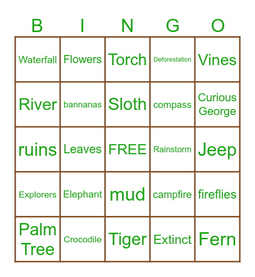 Jungle Gauntlet Bingo Card