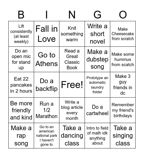 New Year's Bingo Card