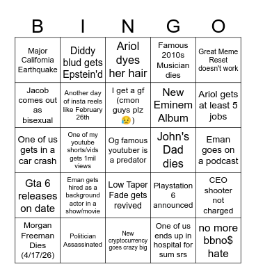 2026 BINGO (Adrian) Bingo Card