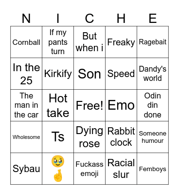 Tiktok niche bingi Bingo Card