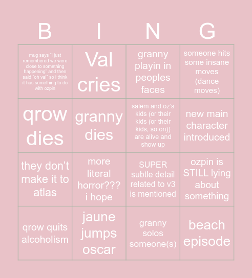 RWBY BNGO V6 VAL Bingo Card