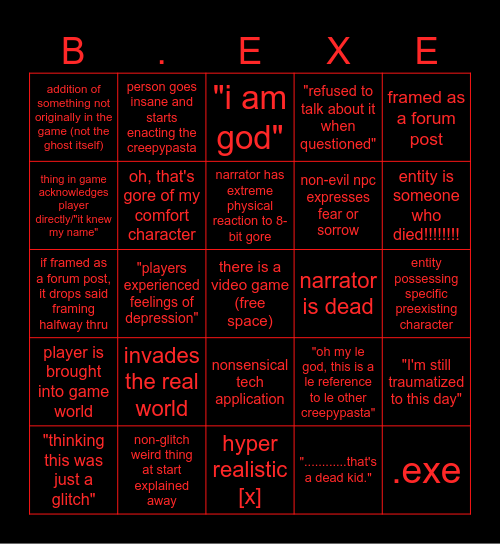 video game creepypasta bingo Card