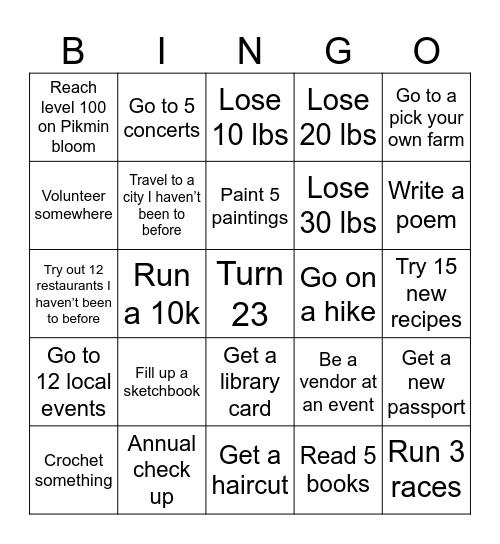 Ducknut 2026 Goals Bingo Card