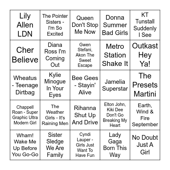 ★ Music Bingo w Bonnie Anne ★ Bingo Card