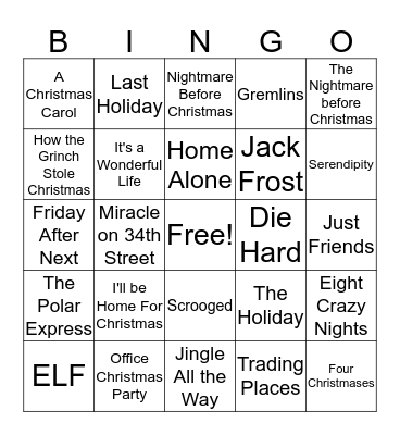 Holiday Movie BINGO Card