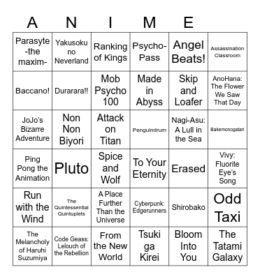 Anime 2026 Bingo Card