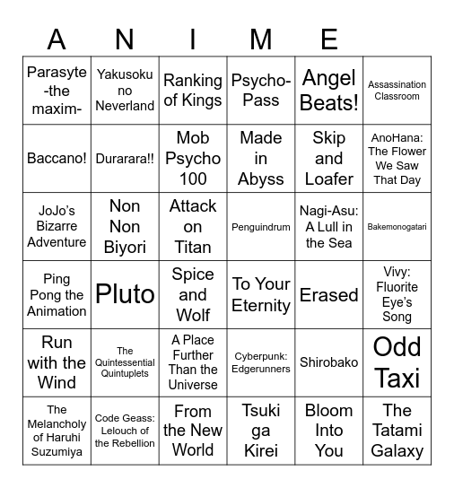 Anime 2026 Bingo Card