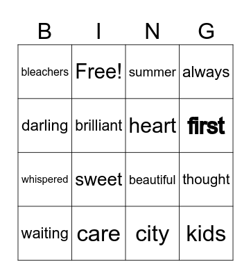 Music Bingo Card
