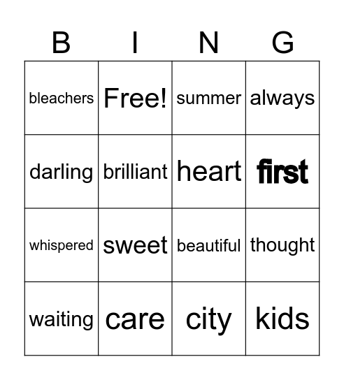 Music Bingo Card